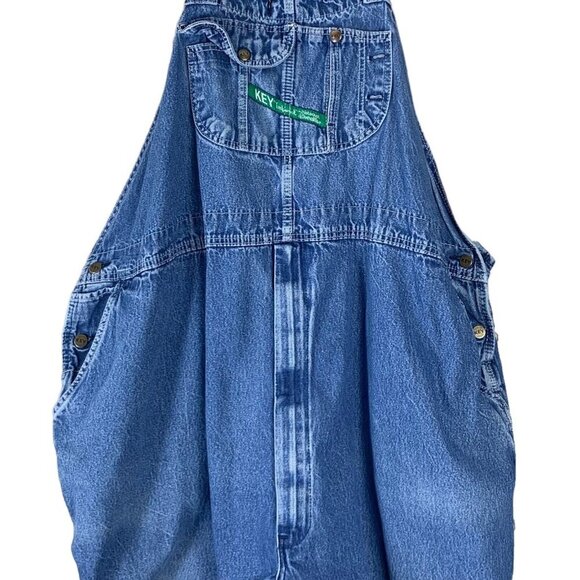 Key Imperial Size 40x26 Overalls Distressed Medium Wash Denim Adjustable Mens - Picture 2 of 11